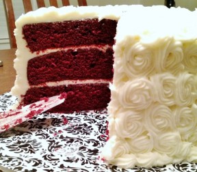 Soft, lightly chocolate, deep vermillion layers of red velvet cake draw a stark and lovely contrast with the sweet ivory of rich cream cheese frosting.